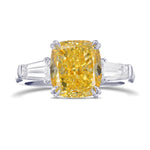 Fancy Intense Yellow Cushion & Taper 3-stone Diamond Ring