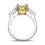 Fancy Intense Yellow Cushion & Taper 3-stone Diamond Ring