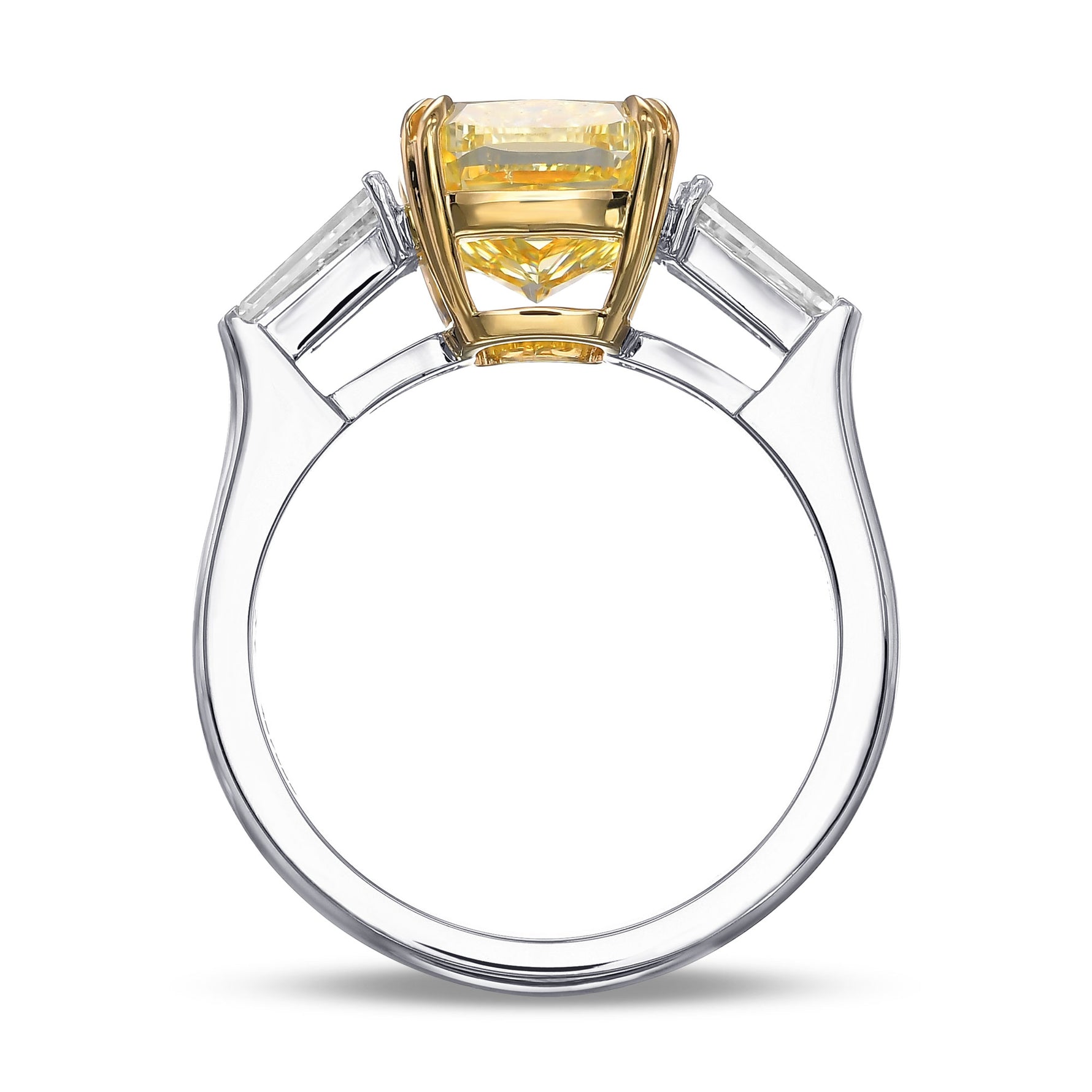 Fancy Intense Yellow Cushion & Taper 3-stone Diamond Ring