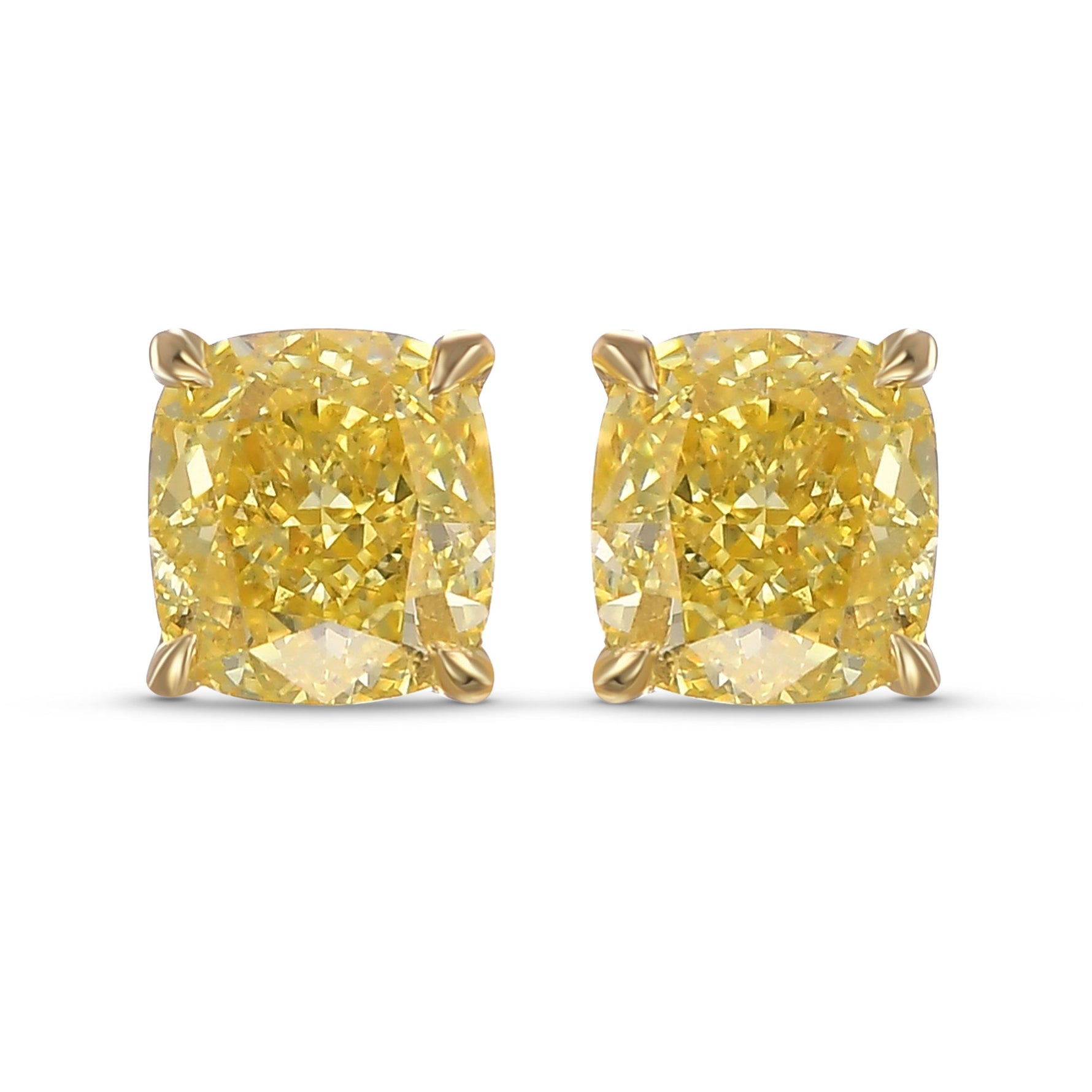  Fancy Intense Yellow Cushion Stud Earrings