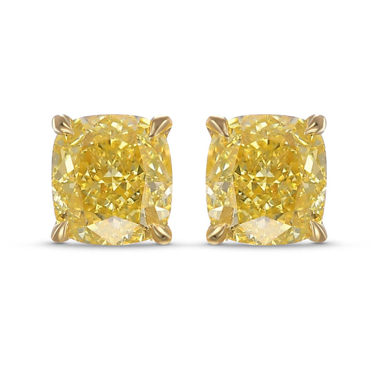  Fancy Intense Yellow Cushion Stud Earrings
