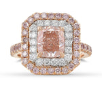  Fancy Orangy Pink Cushion Double Halo Diamond Ring
