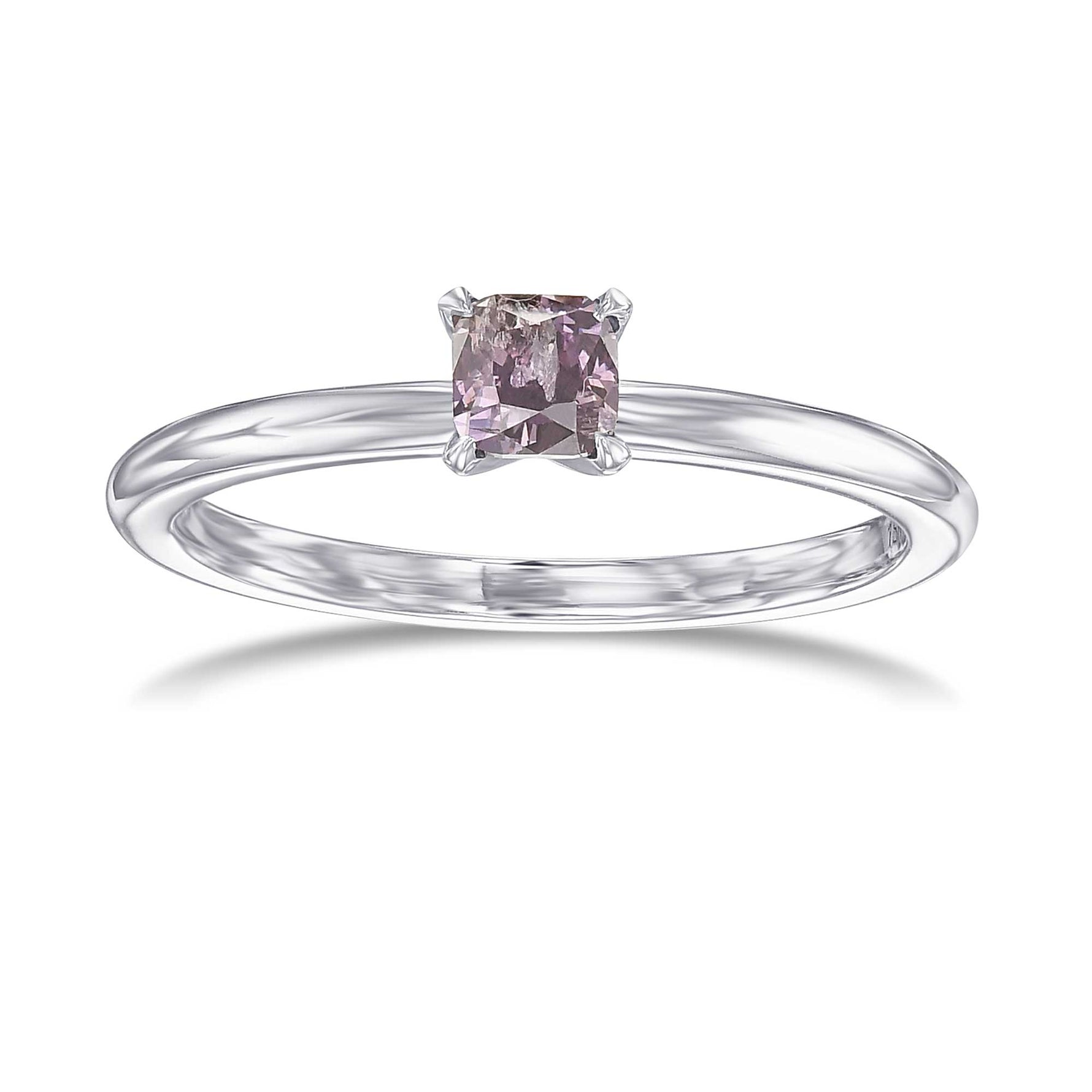 Fancy Dark Brown Purple Cushion Solitaire Diamond Ring