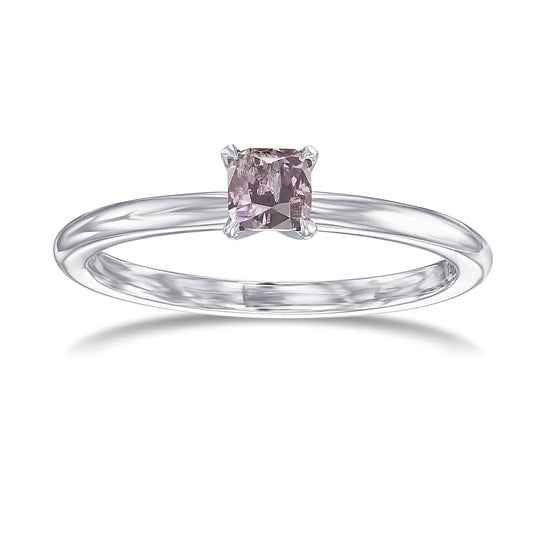 Fancy Dark Brown Purple Cushion Solitaire Diamond Ring