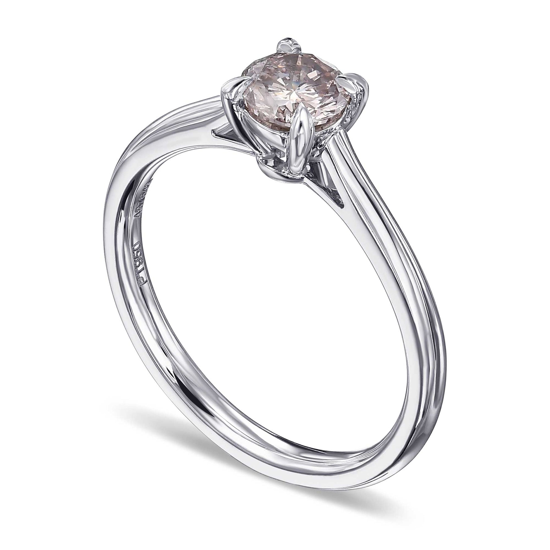 Round Fancy Brown Pink Solitaire Diamond Ring