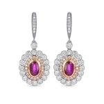 Oval Ruby & Pink Diamond Drop Halo Earrings