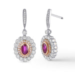 Oval Ruby & Pink Diamond Drop Halo Earrings