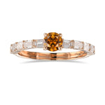 Round Fancy Deep Yellow Orange Diamond Side Stone Ring