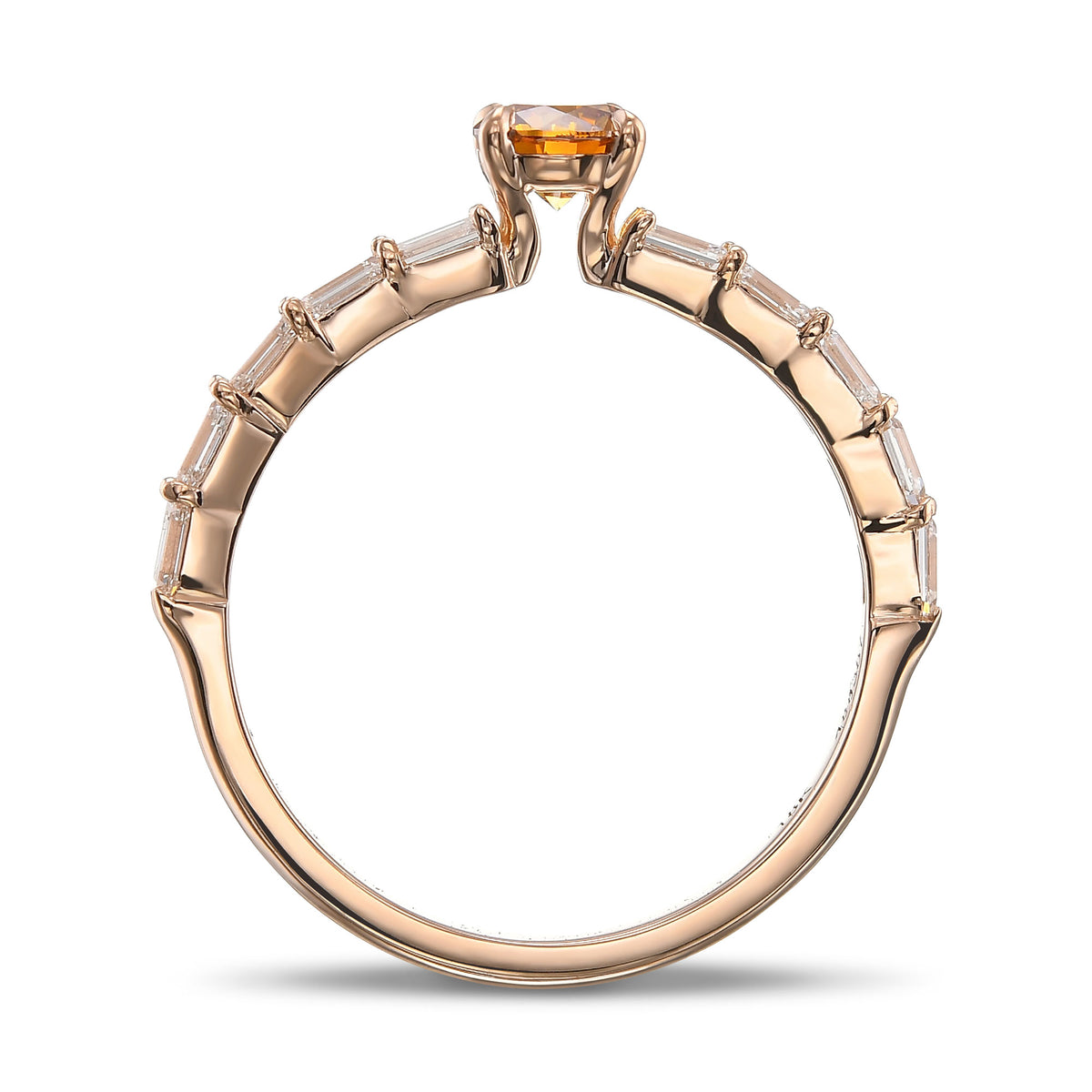 Round Fancy Deep Yellow Orange Diamond Side Stone Ring