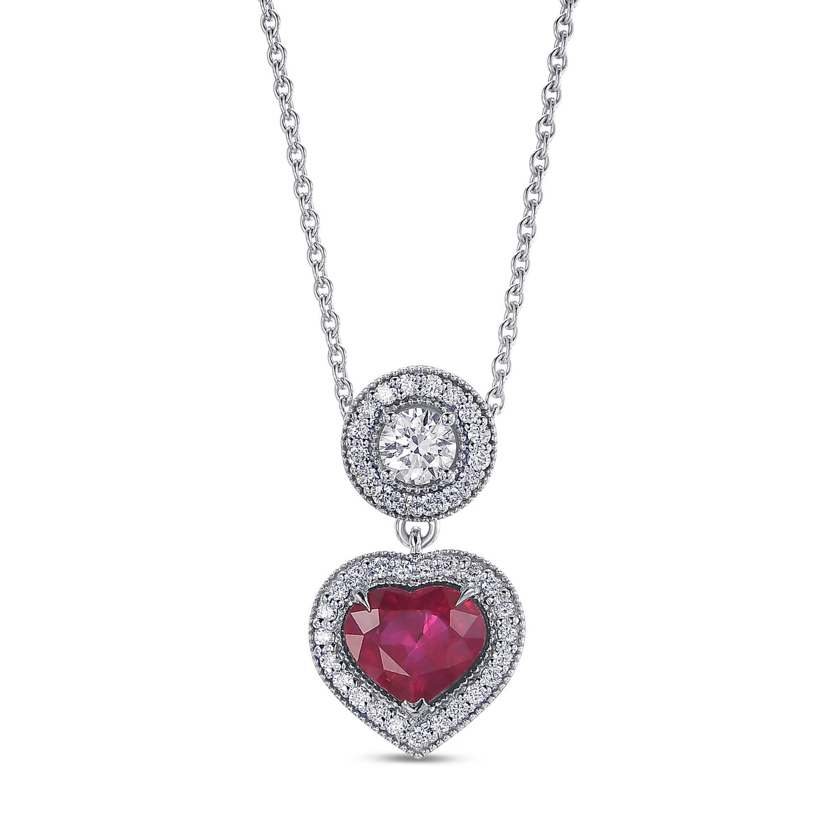 Heart Ruby & Diamond Halo Pendant