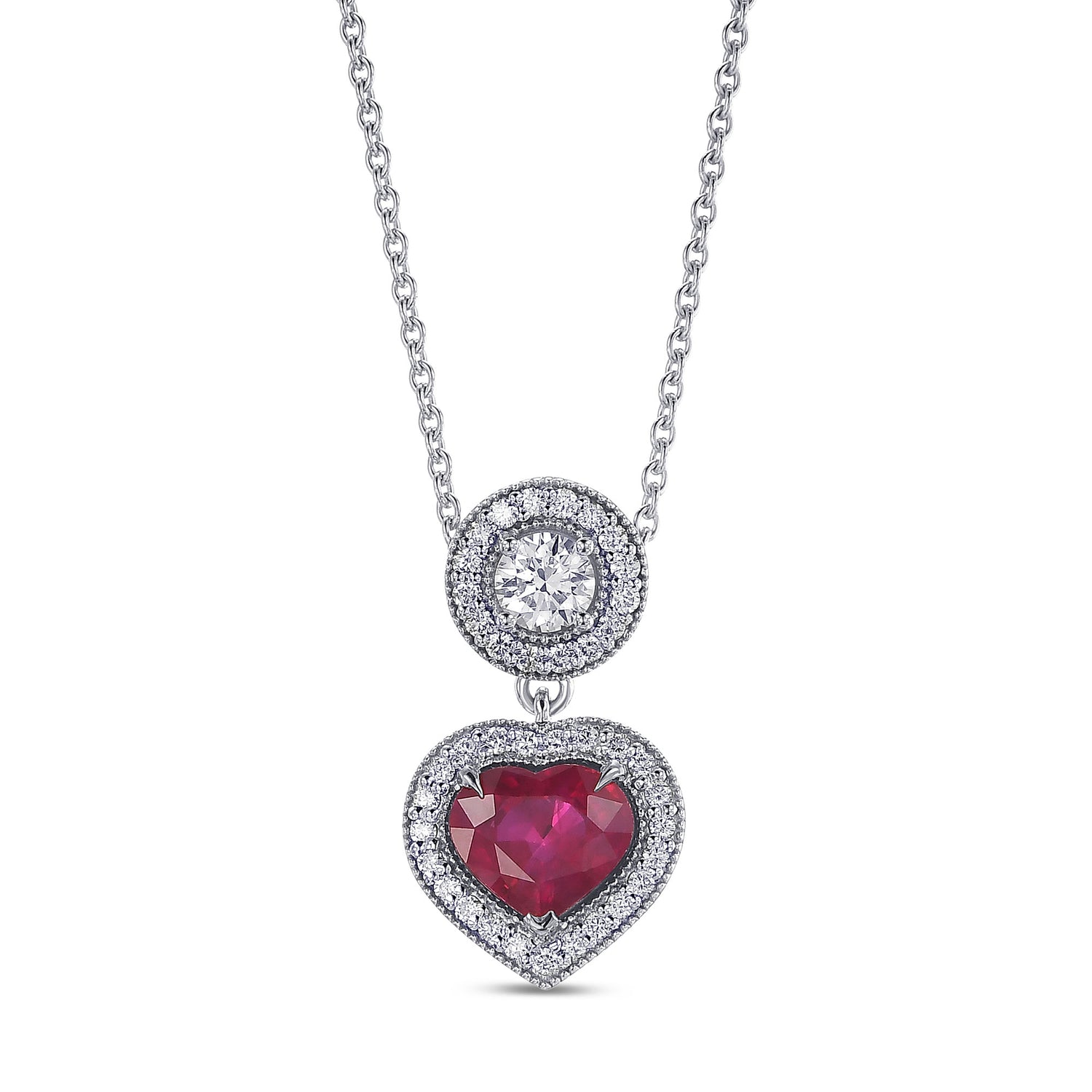 Heart Ruby & Diamond Halo Pendant