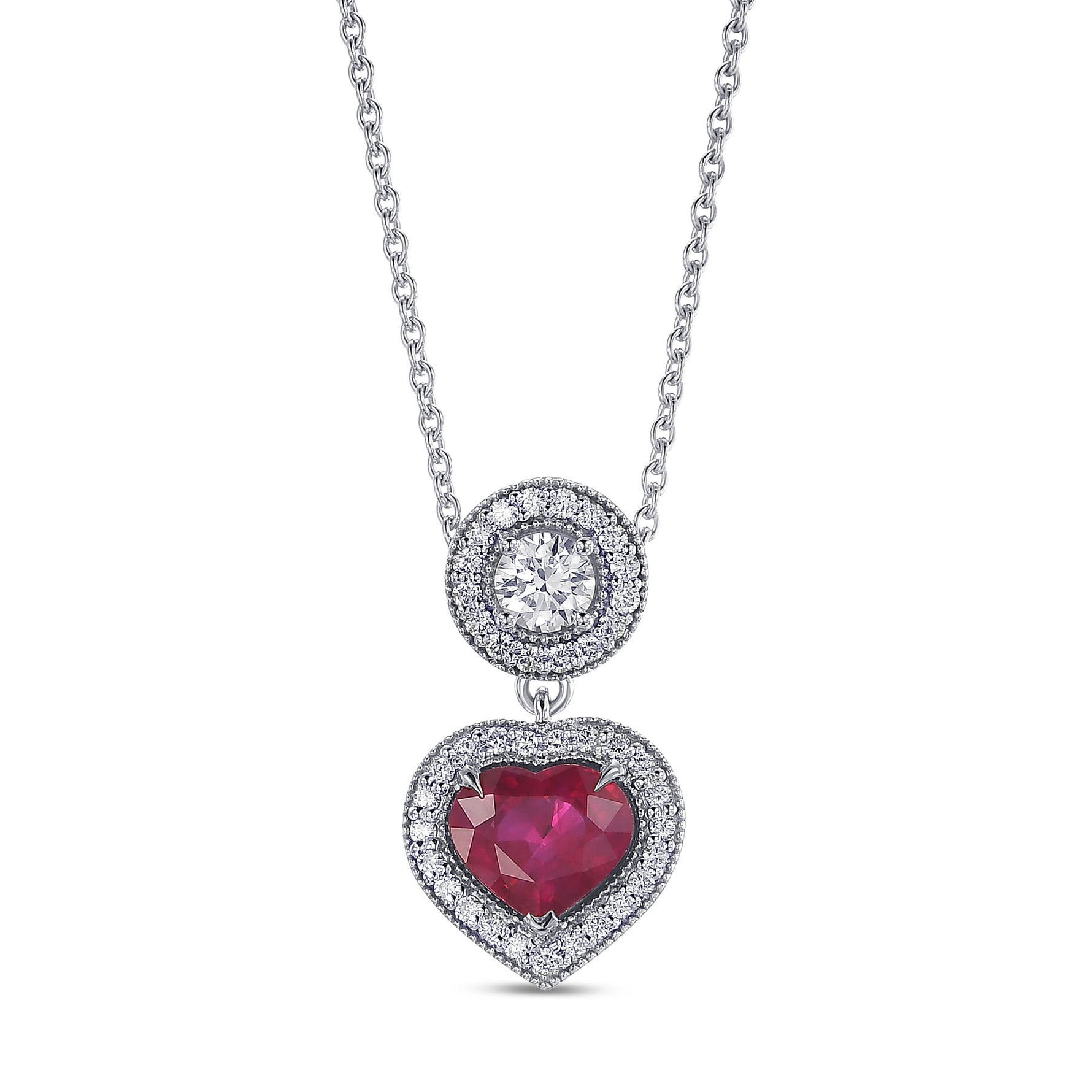 Heart Ruby & Diamond Halo Pendant