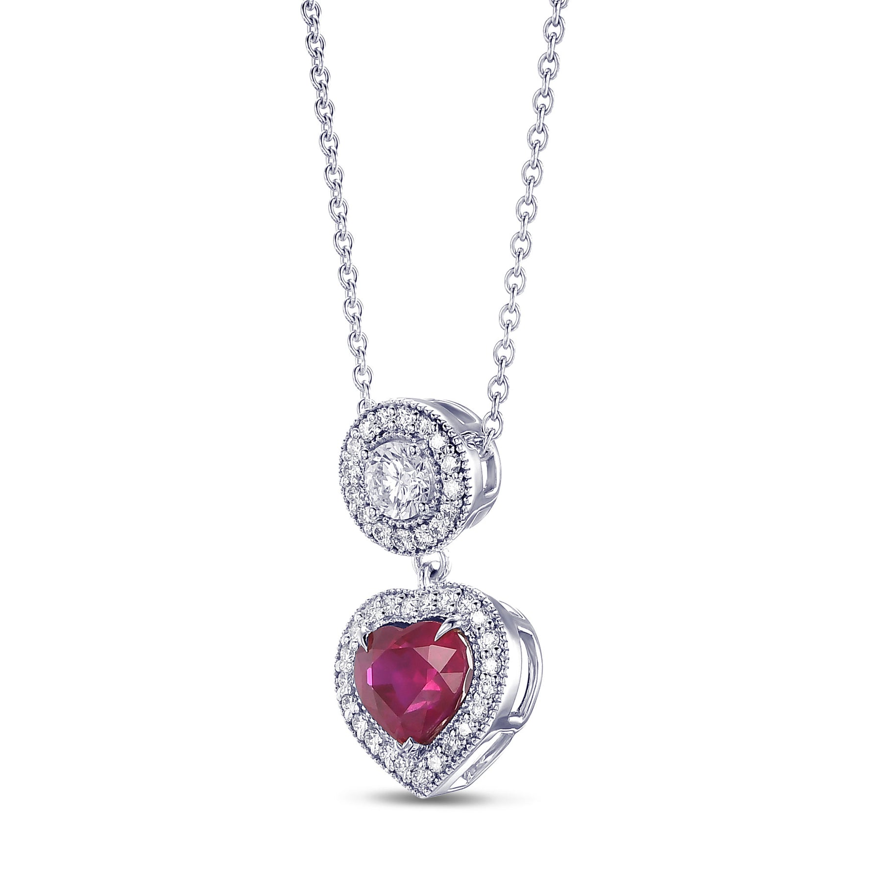 Heart Ruby & Diamond Halo Pendant
