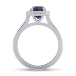 Oval Royal Blue Sapphire and Diamond Halo Ring