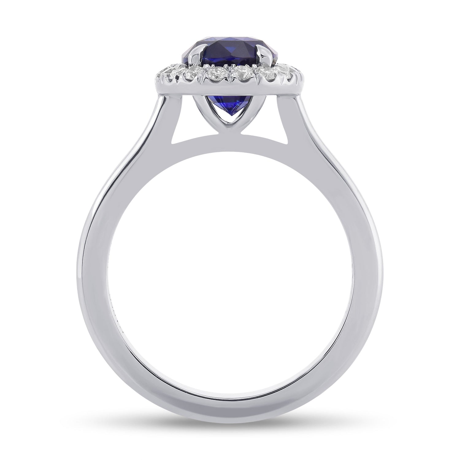 Oval Royal Blue Sapphire and Diamond Halo Ring