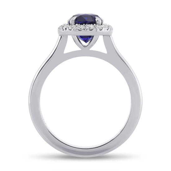 Oval Royal Blue Sapphire and Diamond Halo Ring