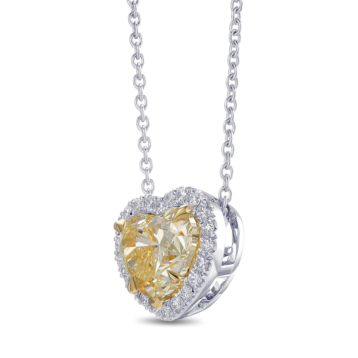 Fancy Light Yellow Heart Halo Diamond Pendant