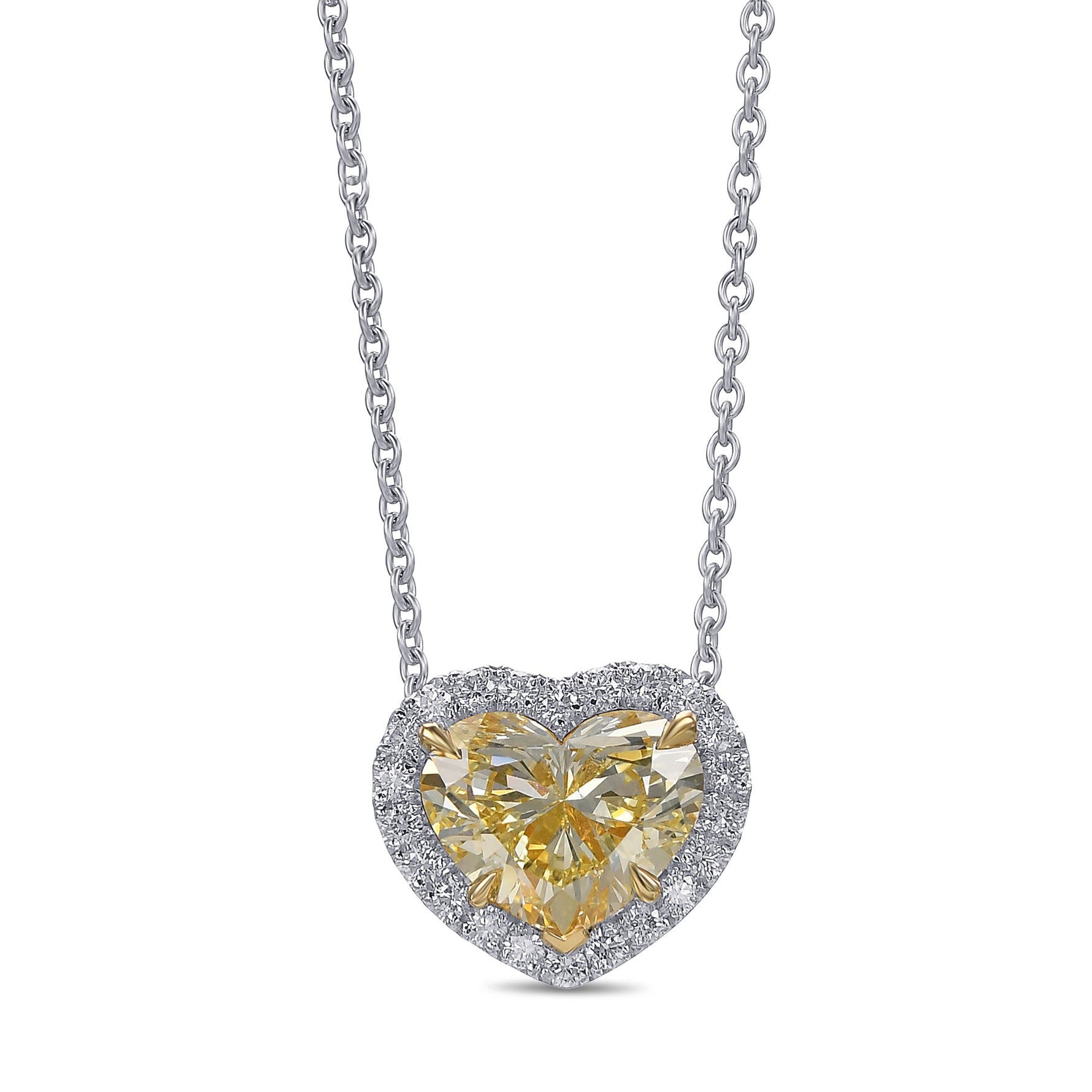 Fancy Light Yellow Heart Halo Diamond Pendant