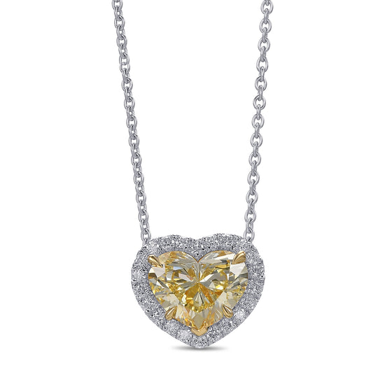 Fancy Light Yellow Heart Halo Diamond Pendant
