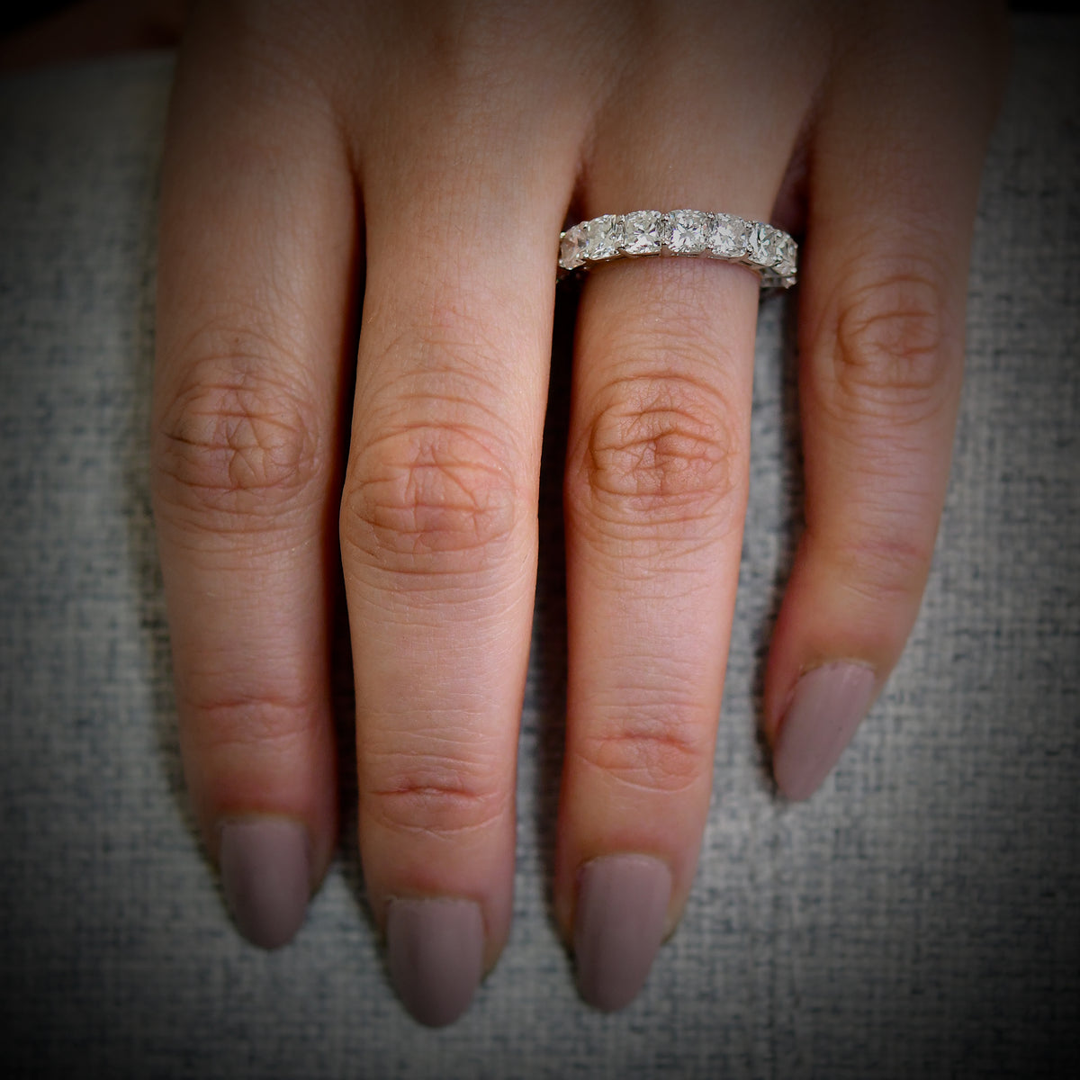 Platinum Cushion-Cut Diamond Full Eternity Band Ring