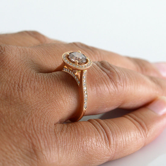 Fancy Brown Round Diamond Halo 18k Engagement Ring