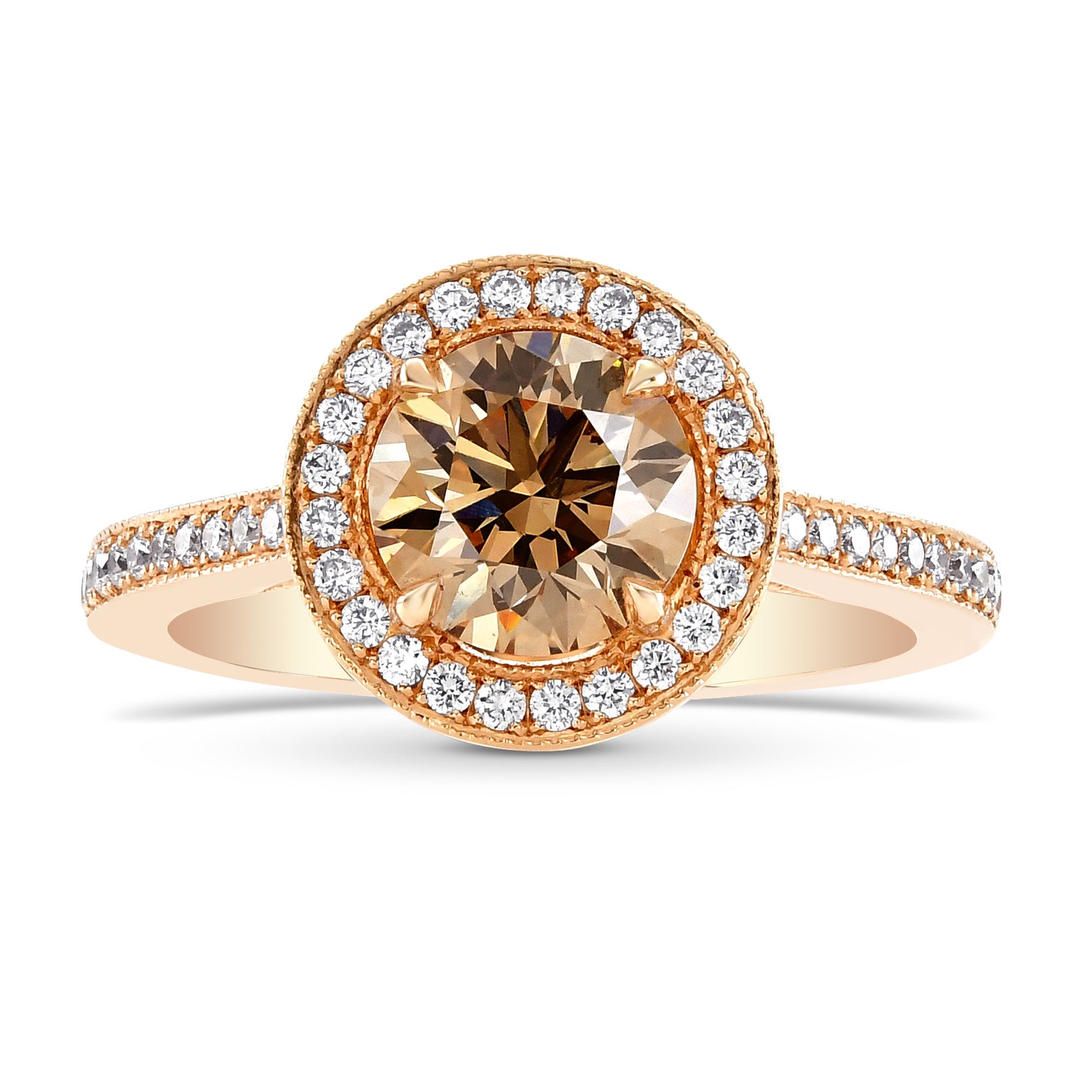 Fancy Brown Round Diamond Halo 18k Engagement Ring