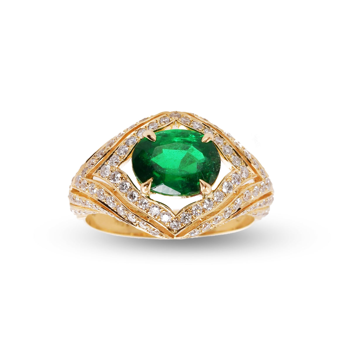 Emerald and Diamond Designer Ring