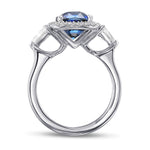 Royal Blue Cushion Sapphire & Triangle Halo Ring
