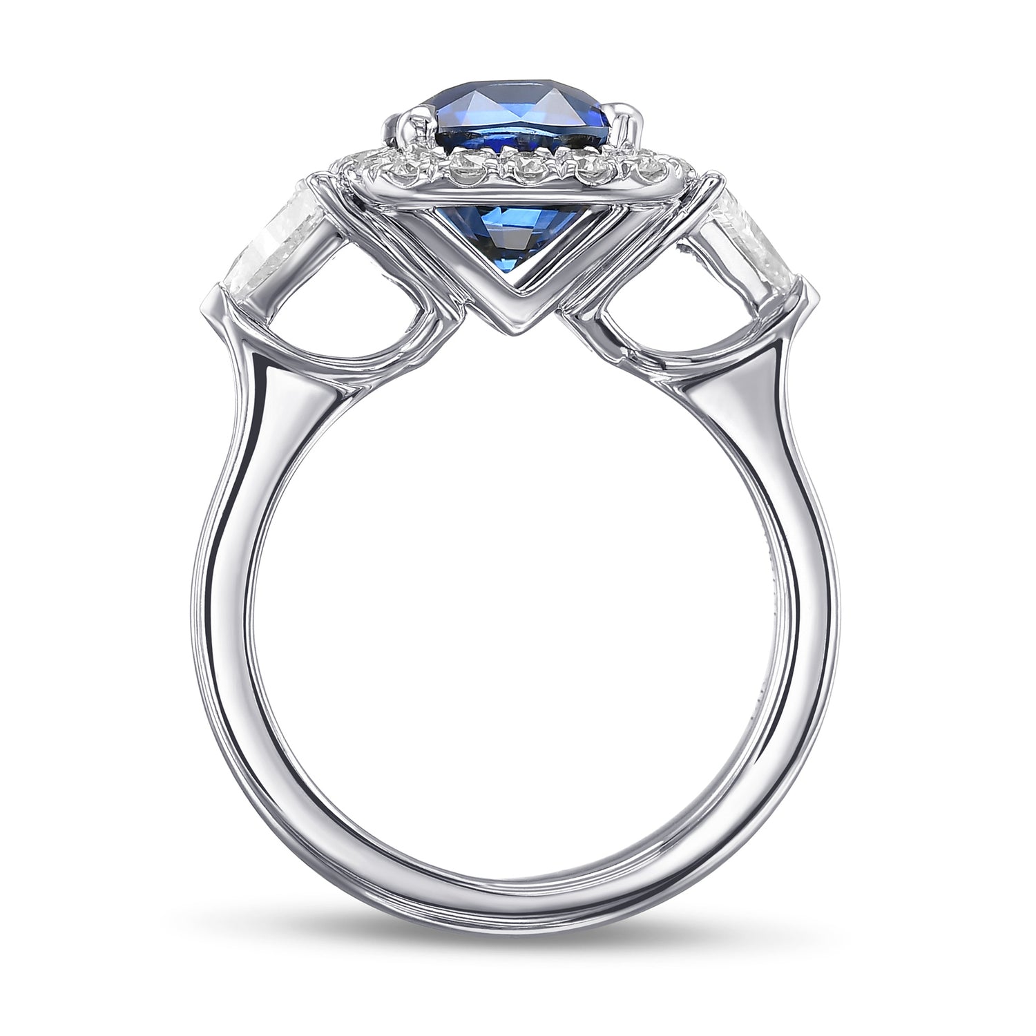 Royal Blue Cushion Sapphire & Triangle Halo Ring