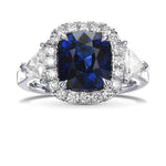 Royal Blue Cushion Sapphire & Triangle Halo Ring