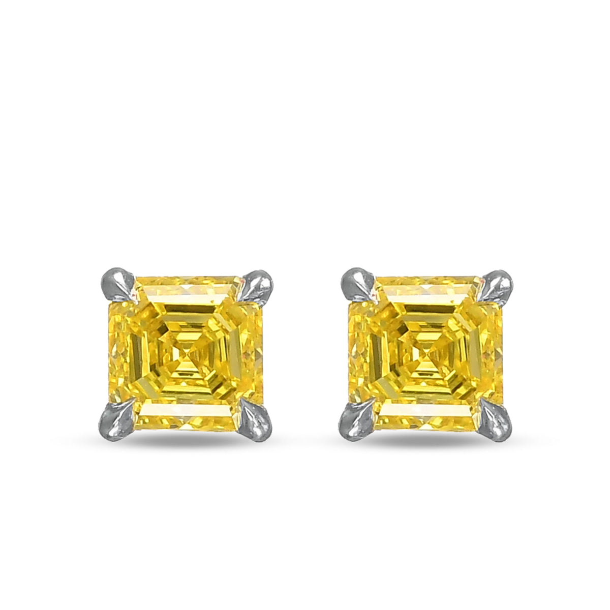 Fancy Intense Yellow Asscher-cut Stud Diamond Earrings