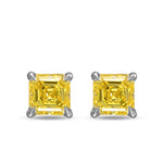 Fancy Intense Yellow Asscher-cut Stud Diamond Earrings