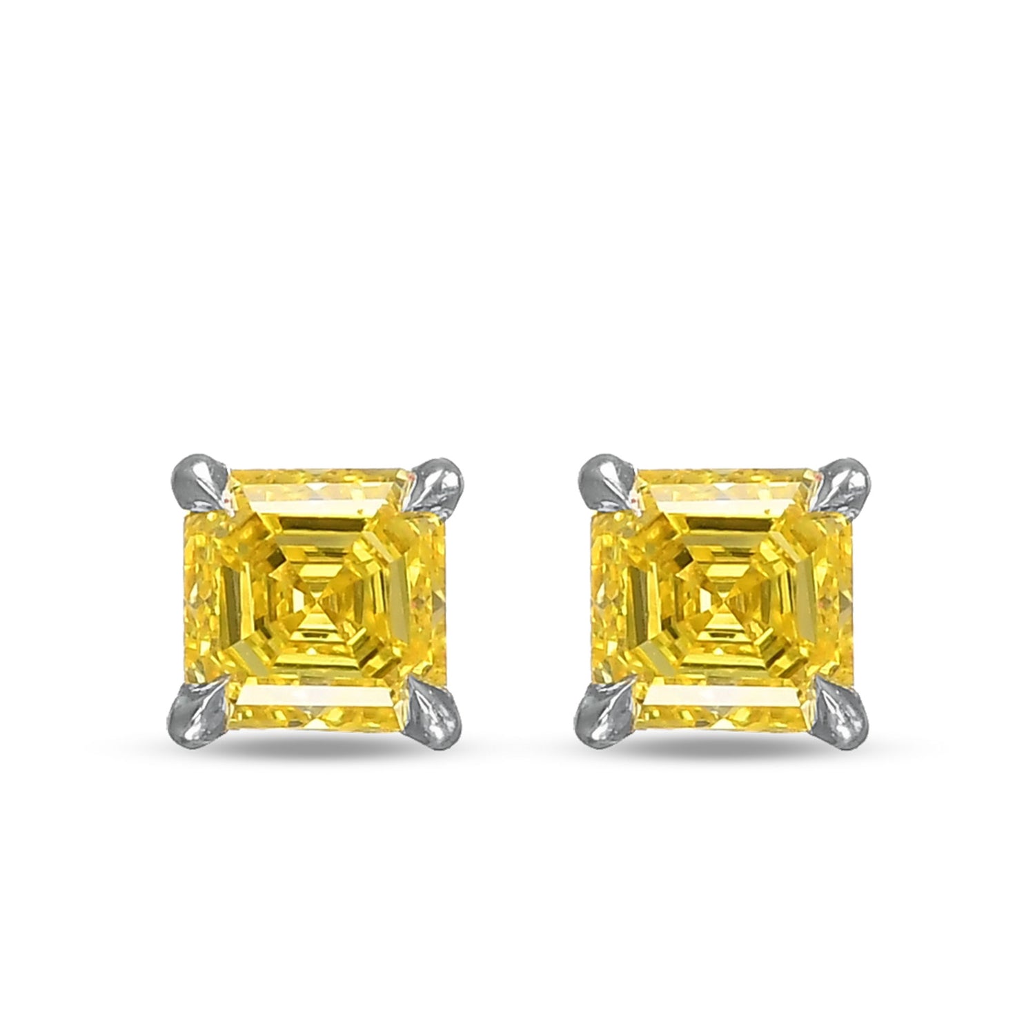 Fancy Intense Yellow Asscher-cut Stud Diamond Earrings
