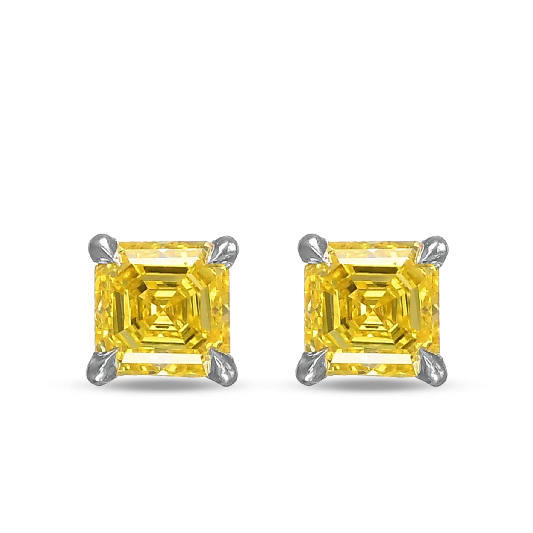Fancy Intense Yellow Asscher-cut Stud Diamond Earrings