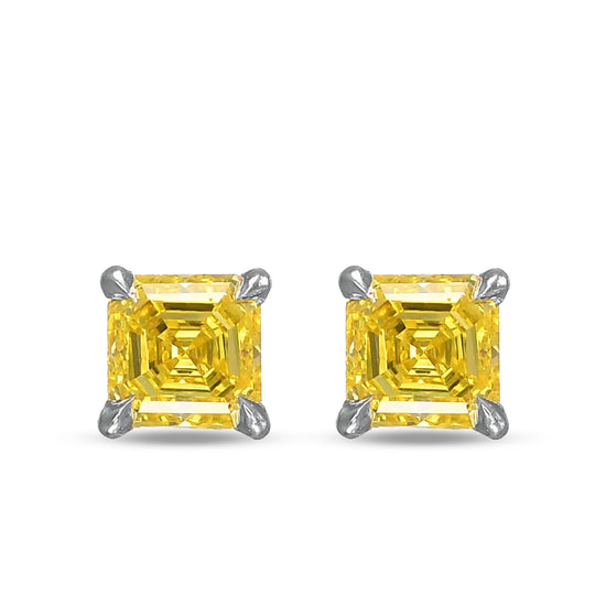 Fancy Intense Yellow Asscher-cut Stud Diamond Earrings