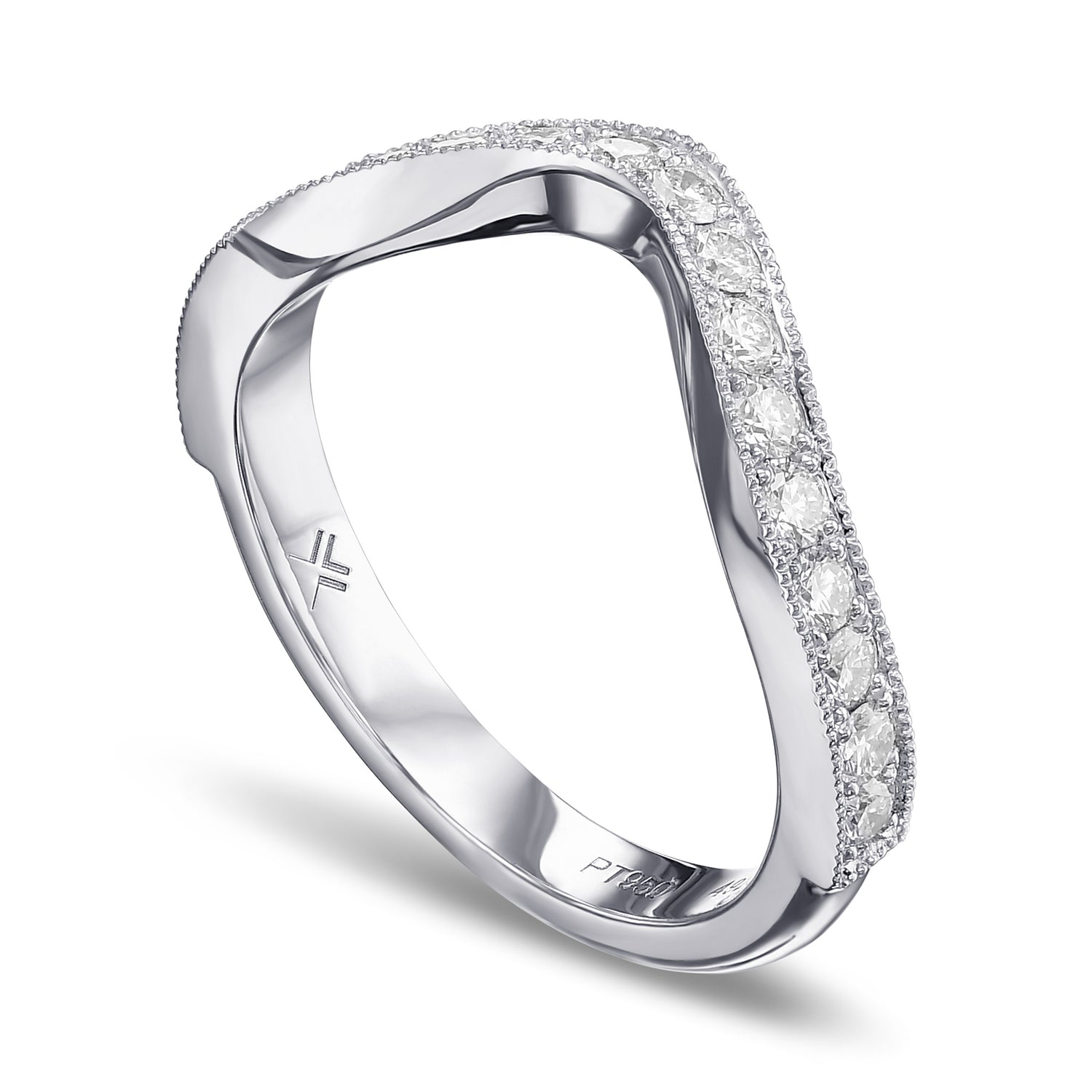 Contoured Milgrain Diamond Wedding Band