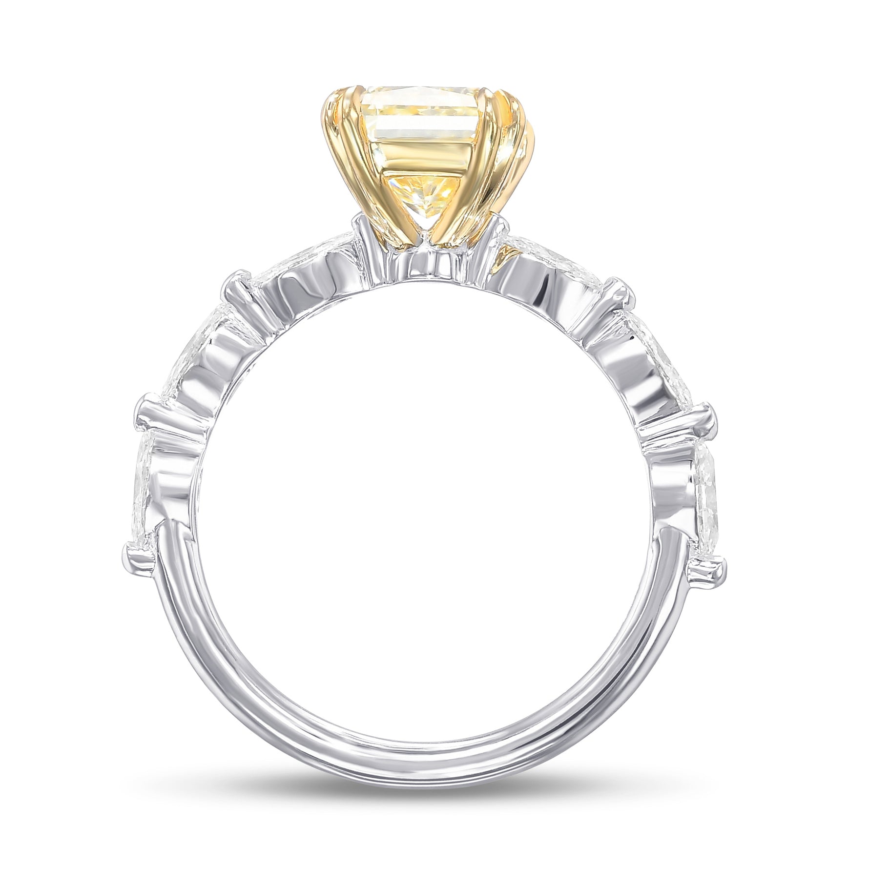 Light Yellow Radiant & Marquise Side-stone Ring