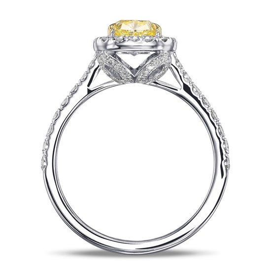 Fancy Yellow Cushion Halo Diamond Ring