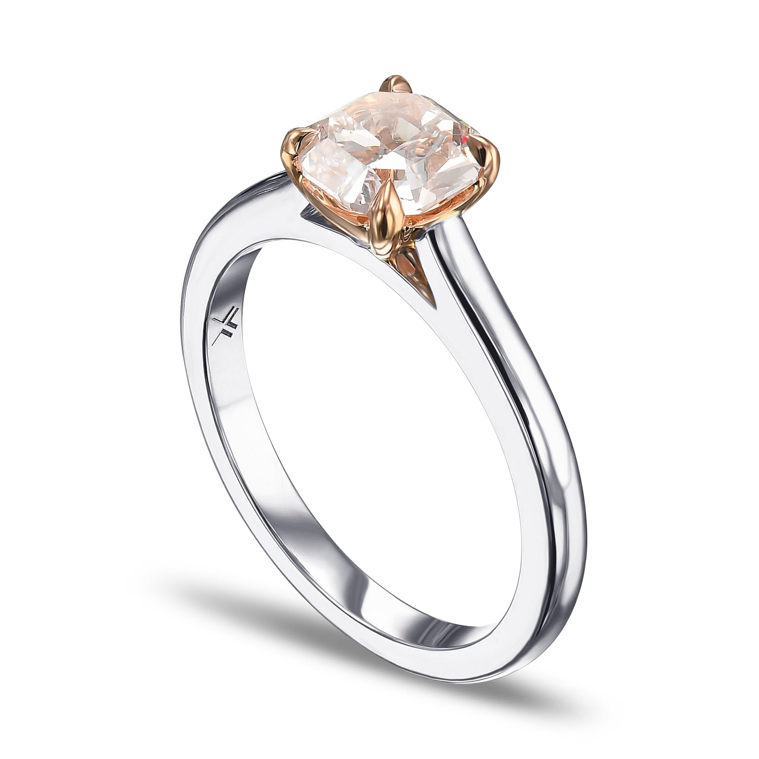 Very Light Pink Cushion Solitaire Engagement and Wedding Ring Set