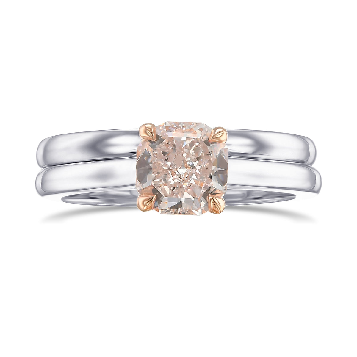Very Light Pink Cushion Solitaire Engagement and Wedding Ring Set