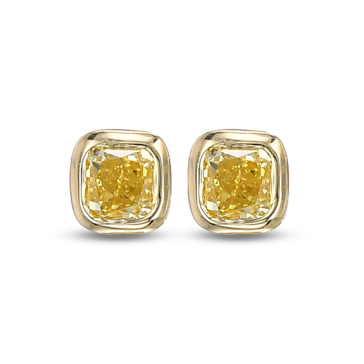 Fancy Yellow Cushion Baby Stud Diamond Earrings
