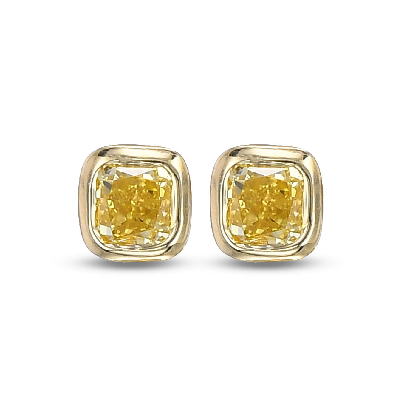 Fancy Yellow Cushion Baby Stud Diamond Earrings