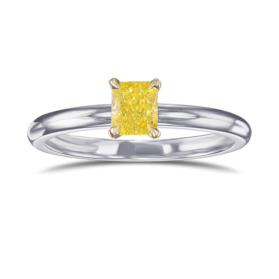 Fancy Vivid Yellow Radiant Solitaire Diamond Ring