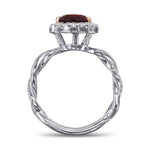 Pear Ruby Regal Halo Engagement and Wedding Ring Set