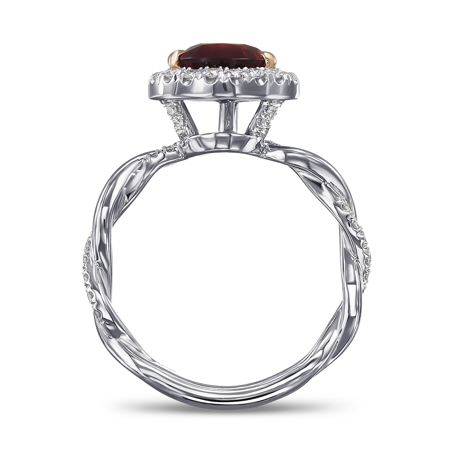 Pear Ruby Regal Halo Engagement and Wedding Ring Set