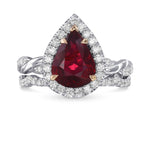 Pear Ruby Regal Halo Engagement and Wedding Ring Set