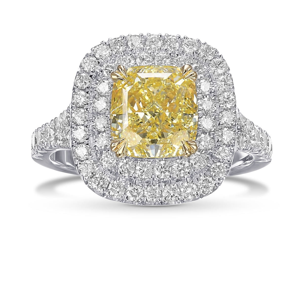 Fancy Yellow Cushion Double Halo Diamond Ring