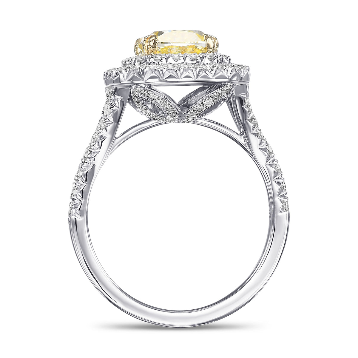 Fancy Yellow Cushion Double Halo Diamond Ring