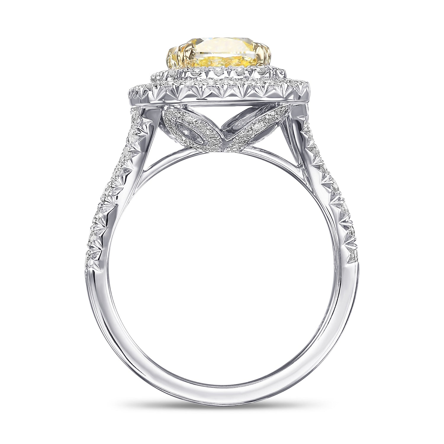 Fancy Yellow Cushion Double Halo Diamond Ring