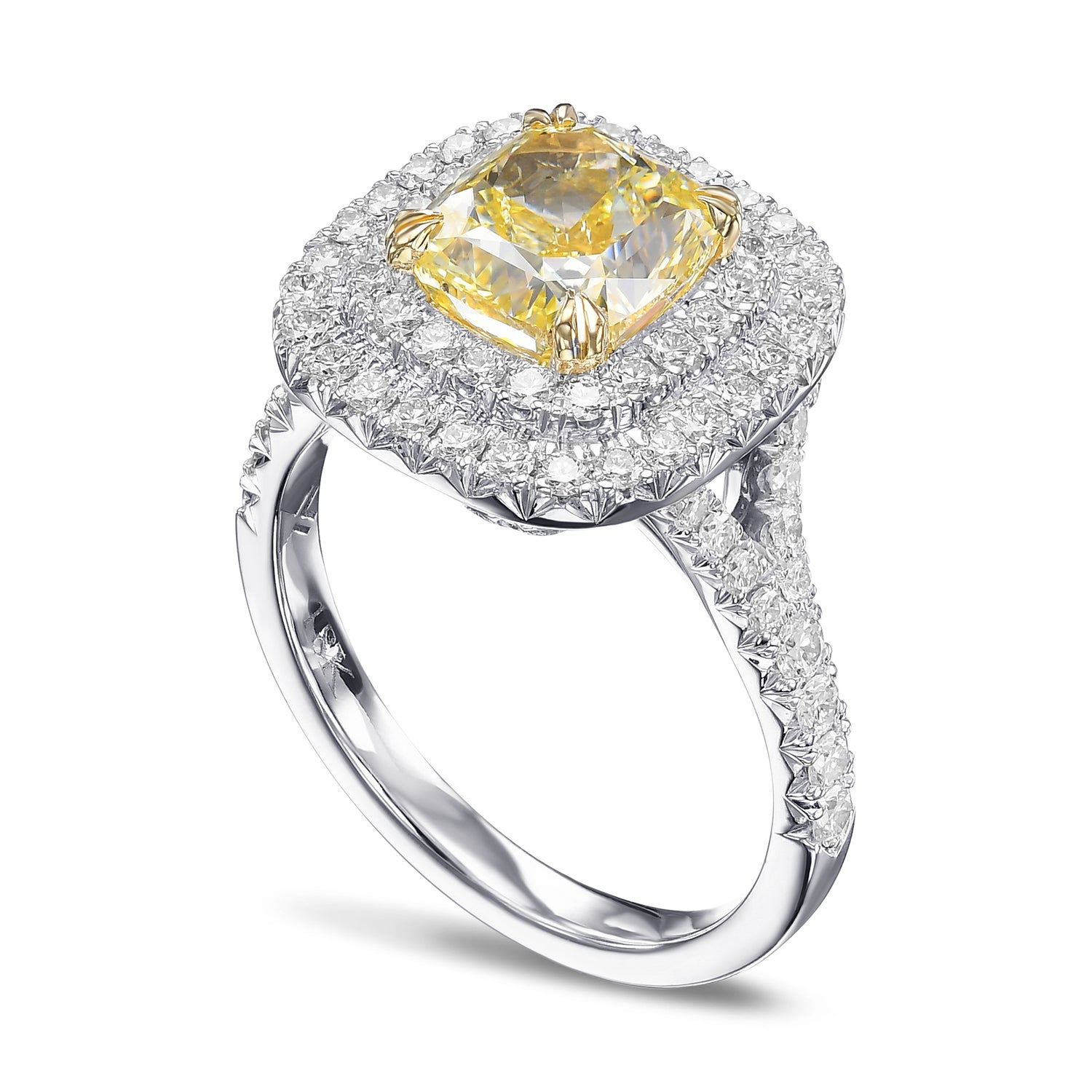 Fancy Yellow Cushion Double Halo Diamond Ring